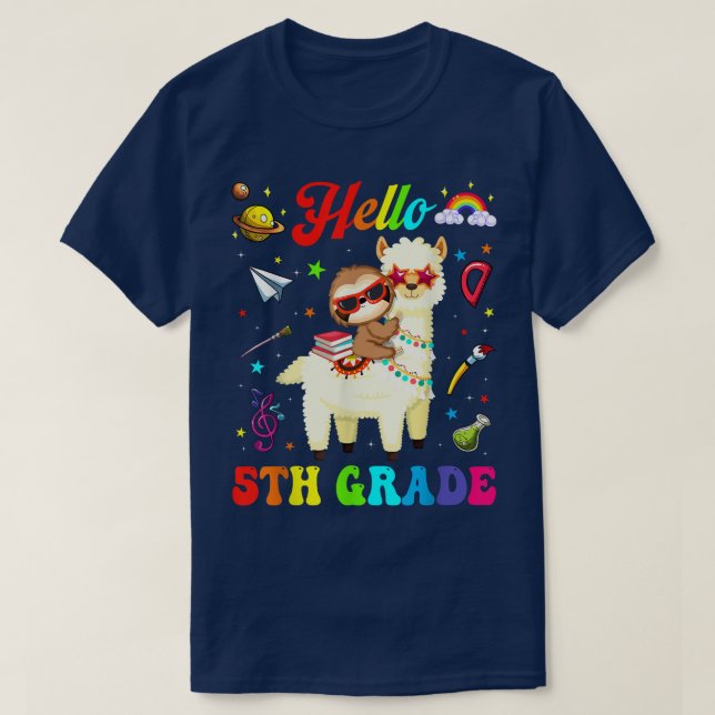 Kids Fifth Grade Squad Cute Llama Sloth Back To Sc T-Shirt (Design Front)