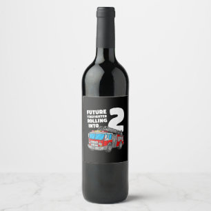 Kids Fire Truck 2nd Birthday 2 Boy Toddler Fire Wine Label