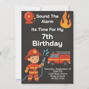 Kids Firefighter Birthday Invitation