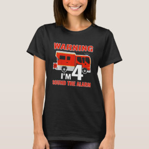 Kids Fireman with fire truck I am 4 years birthday T-Shirt