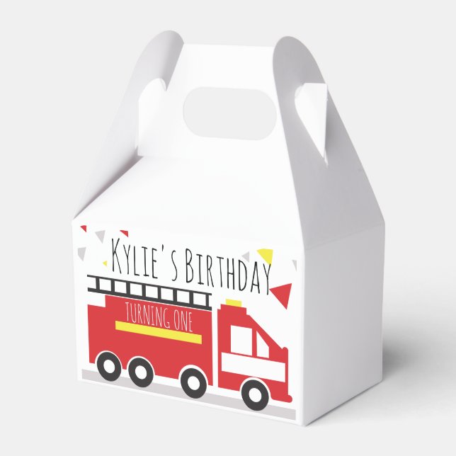 Kids Firetruck Fun Confetti Birthday Name    Favor Box (Front Side)