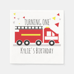 Kids Firetruck Fun Confetti Birthday Name Napkin