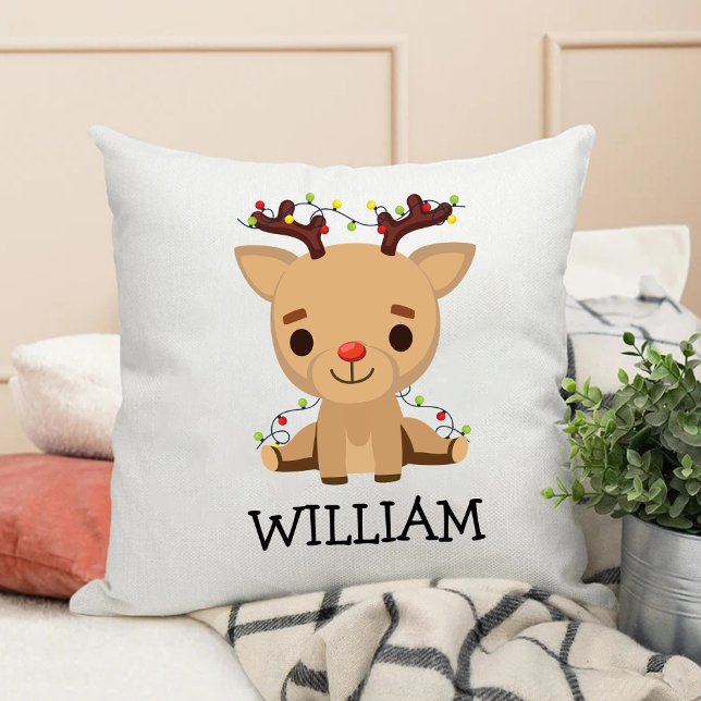 Kids First Christmas Cute Reindeer Name Throw Pillow (Kids First Christmas Cute Reindeer Name Throw Pillow)