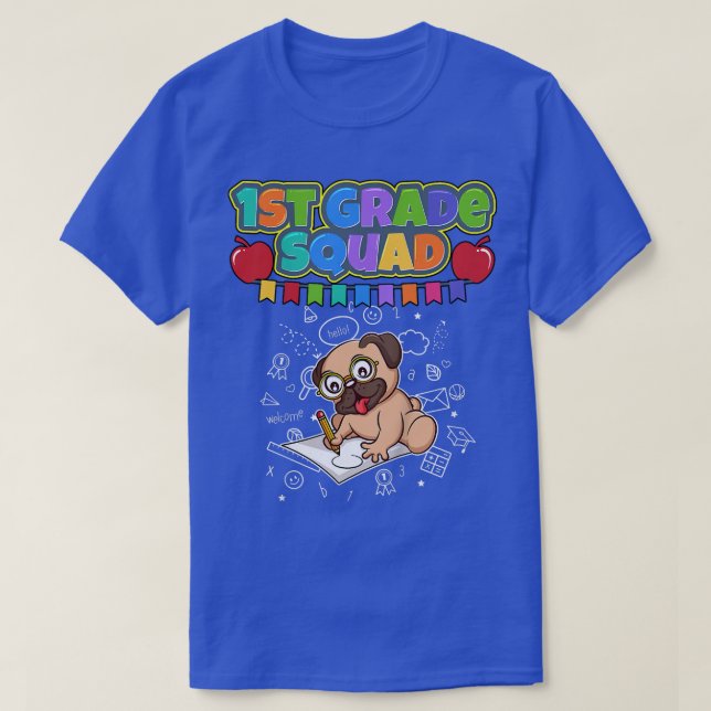 Kids First Grade Squad Funny Dog Pug Elementary Sc T-Shirt (Design Front)