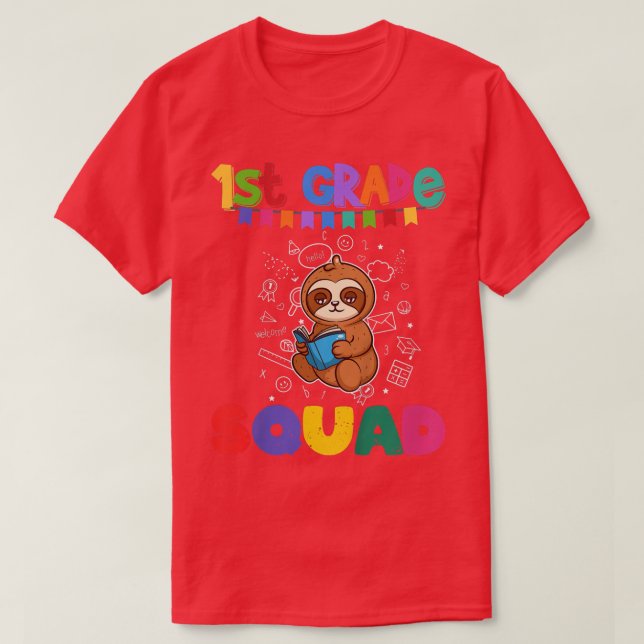 Kids First Grade Squad Funny Sloth Elementary Scho T-Shirt (Design Front)