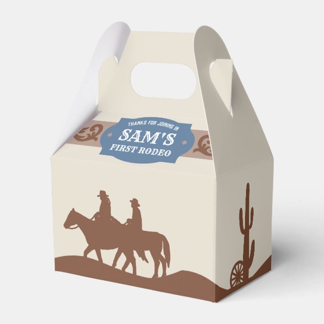 Kids FIrst Rodeo Blue/Brown Western Birthday Party Favor Box (Front Side)