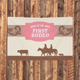 Kids FIrst Rodeo Pink/Brown Western Birthday Party Banner