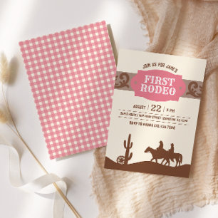 Kids FIrst Rodeo Pink Western Birthday Party Invitation
