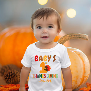 Kids First Thanksgiving Turkey Name Funny Baby T-Shirt
