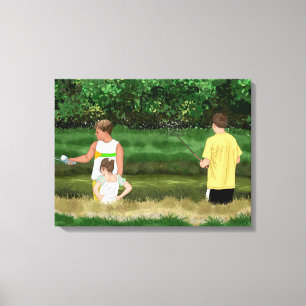 Kids Fishing at the Local Pond Canvas Print