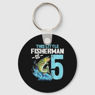 Kids Fishing Birthday Shirt 5 Year Old Boy Fisher Keychain