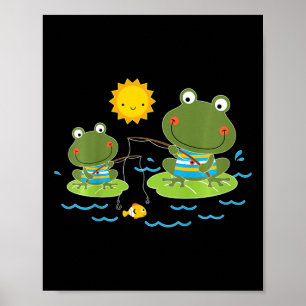 Kids Fishing Frogs Cute Fisherman Poster