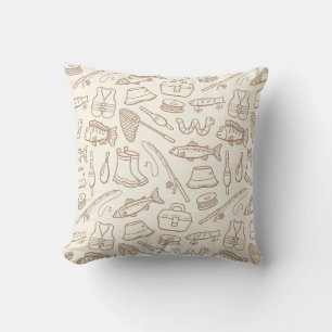 Kids Fishing Gear Fish Angler Hiking Camping Beige Throw Pillow