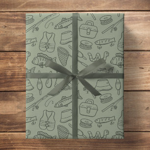 Kids Fishing Gear Fish Angler Hiking Camping Green Wrapping Paper