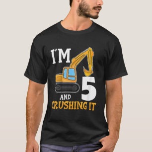 Kids Five 5yr 5th Birthday Digger Boy Construction T-Shirt