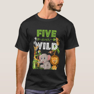Kids Five Ever Wild 5th Birthday Zoo Safari Jungle T-Shirt
