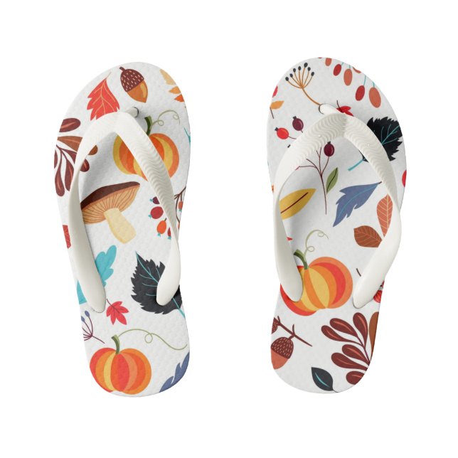 Kid's Flip Flops Pattern Fall Leaves (Footbed)