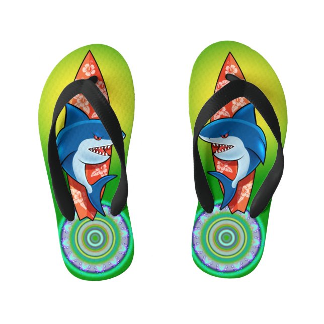 Kids Flip Flops Shark surf hippy boho2 (Footbed)