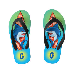 Kids Flip Flops Shark surf hippy boho custom