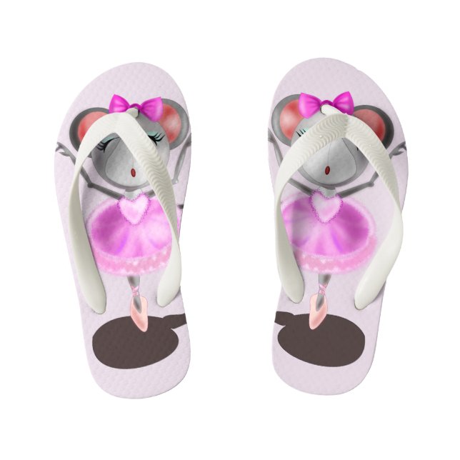 Kid's Flip Flops with Ballerina Mouse - Funny (Footbed)