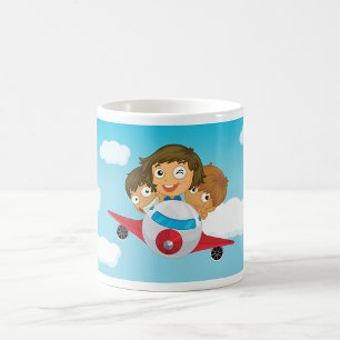 Kids Flying Airplane Cartoon Fun Aviation Coffee Mug