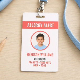 Kids Food Allergy Medical Alert ID Badge