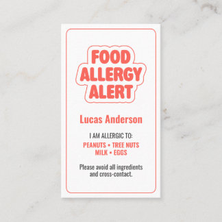 Kids Food Allergy Warning Calling Card