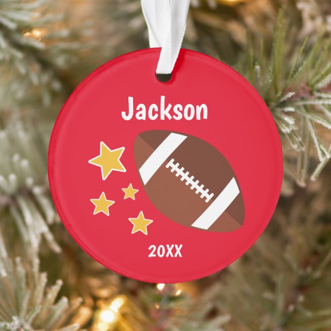 Kids Football Stars Red Personalized Ornament (Tree)