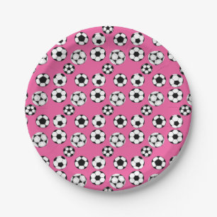 Kids football theme party soccer balls pink paper plate