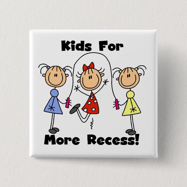 Kids For More Recess 2 Inch Square Button (Front)