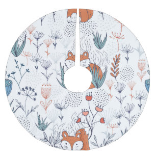 Kid's forest illustration, foxes and flowers. brushed polyester tree skirt