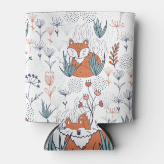 Kid's forest illustration, foxes and flowers. can cooler