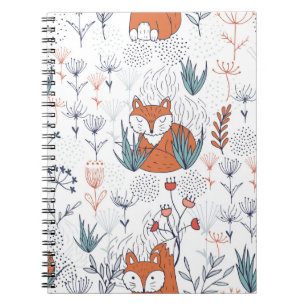Kid's forest illustration, foxes and flowers. notebook