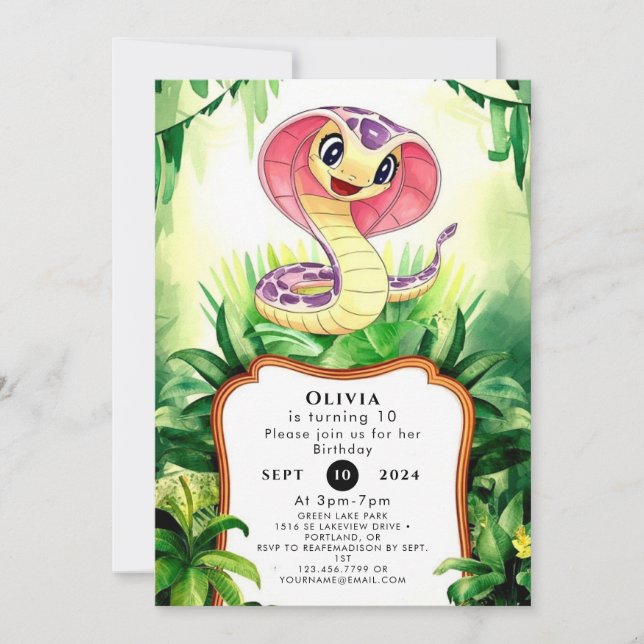 Kids Forest Snake Birthday Invitation (Front)