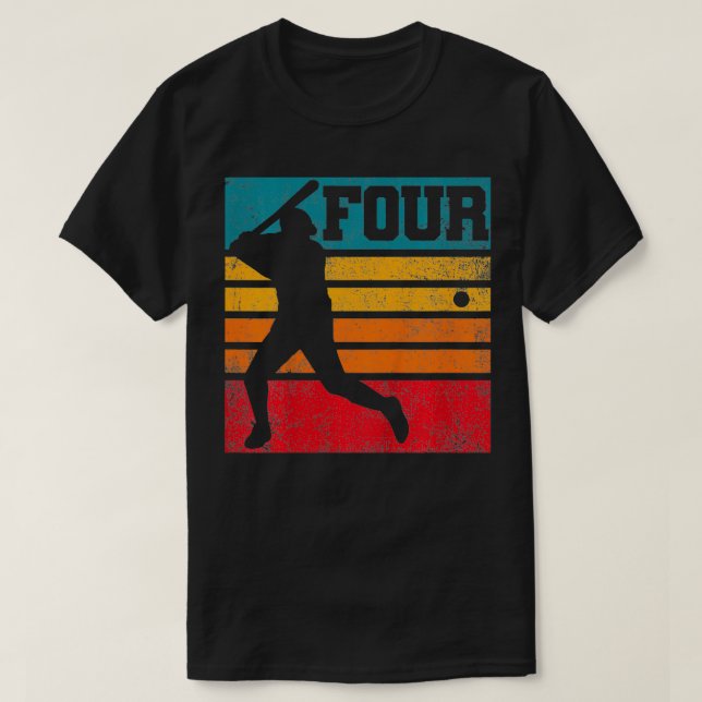 Kids Four 4th Birthday Baseball Batter Baseball Pl T-Shirt (Design Front)