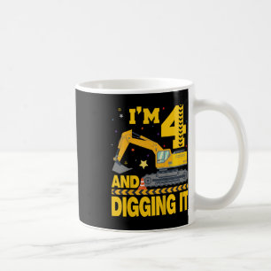 Kids Four 4yr 4th Birthday Excavator 4 Year Old Bo Coffee Mug