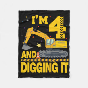Kids Four 4yr 4th Birthday Excavator 4 Year Old Bo Fleece Blanket