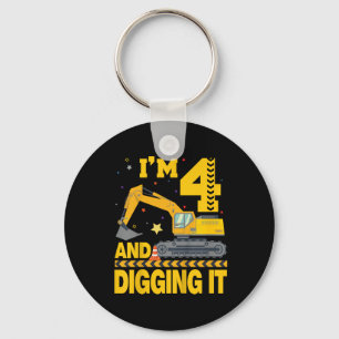 Kids Four 4yr 4th Birthday Excavator 4 Year Old Bo Keychain