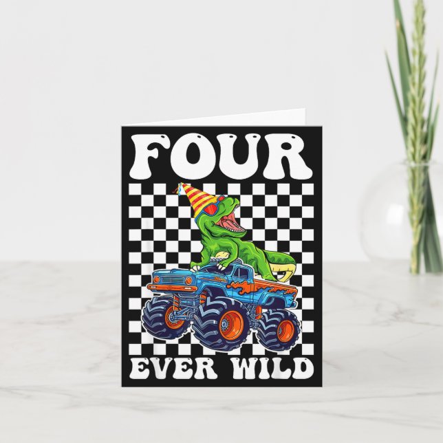 Kids Four Ever Wild Dinosaur Monster Truck 4th Bir Card (Front)