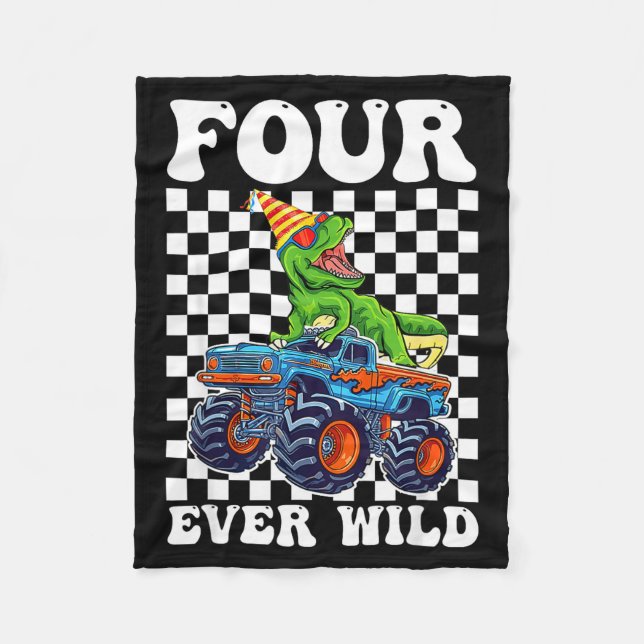 Kids Four Ever Wild Dinosaur Monster Truck 4th Bir Fleece Blanket (Front)