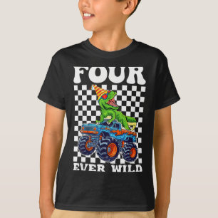 Kids Four Ever Wild Dinosaur Monster Truck 4th Bir T-Shirt