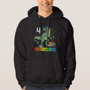 Kids Four Saurus Birthday Rex Dino 4th Dinosaur 4 Hoodie