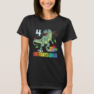 Kids Four Saurus Birthday Rex Dino 4th Dinosaur 4  T-Shirt