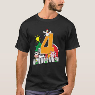 Kids Fourth 4th Birthday Farm Animal  Cow Pig Chic T-Shirt