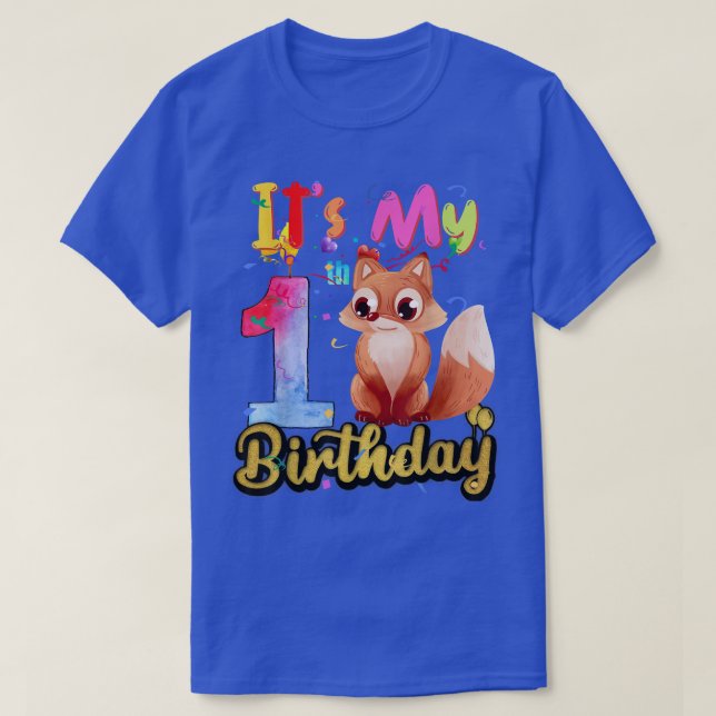 Kids Fox 1th Birthday 1 Years Old Fox Birthday T-S T-Shirt (Design Front)