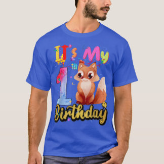 Kids Fox 1th Birthday 1 Years Old Fox Birthday T-S T-Shirt