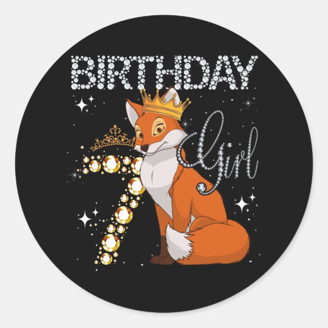 Kids Fox Animal Lovers 7th Birthday Girl Fox B-day Classic Round Sticker (Front)
