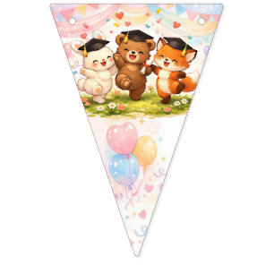 Kids Fox Bear Bunny Woodland Graduation  Bunting Flags