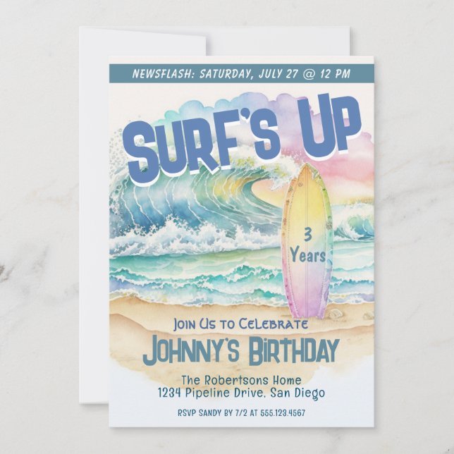 Kids Fun Beach Party Surf Birthday Invitation (Front)