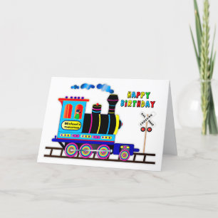 Kid's Fun Birthday Train and Engineer Name Inserts Card